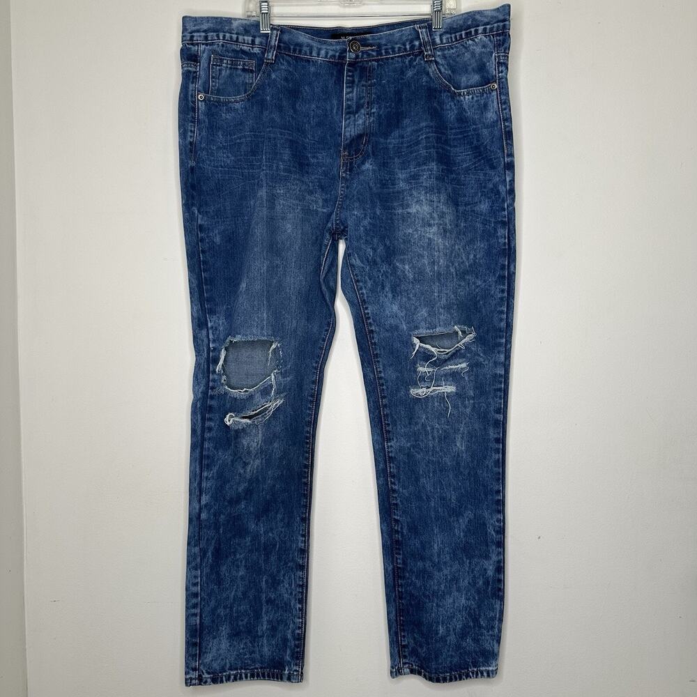 Mens 44x32 Jeans Blue Straight Distressed Casual Denim Pants Trousers M Society